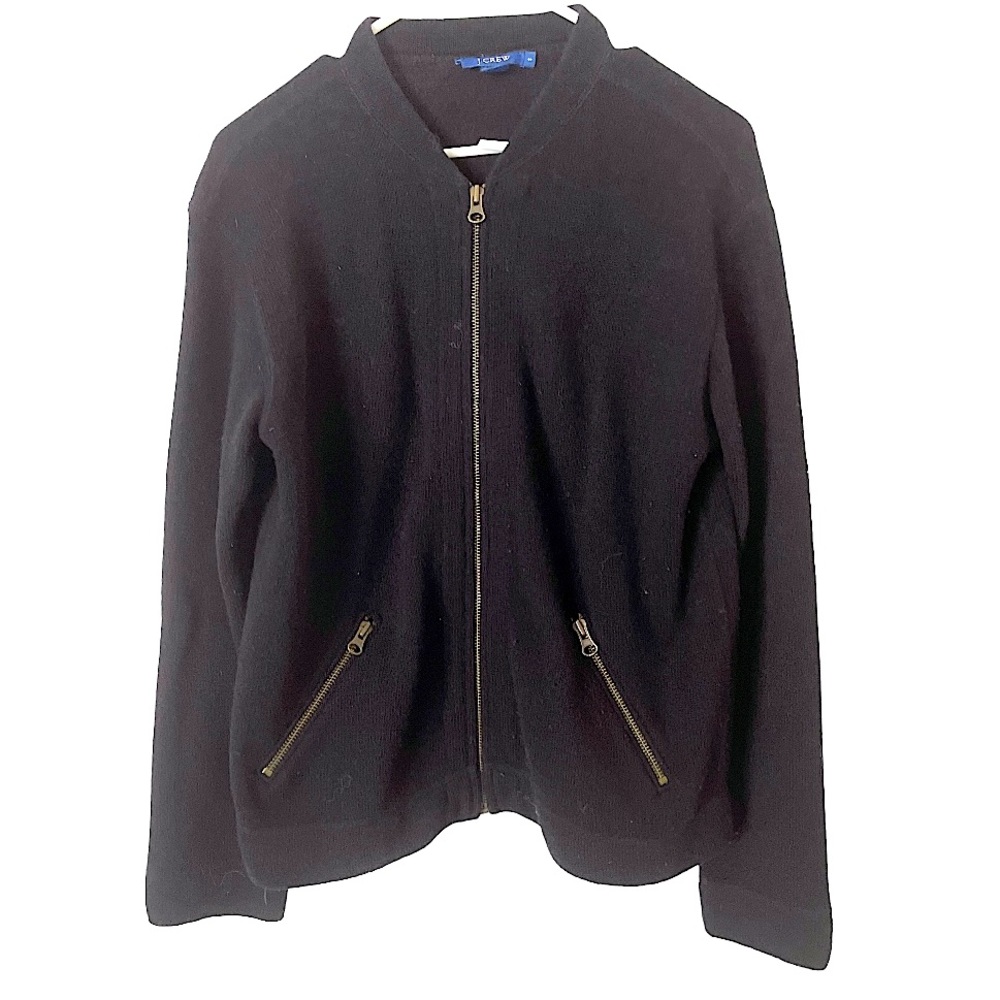 J. Crew Lambswool Cotton Blend Zip Front Cardigan Jacket with Front Pockets S